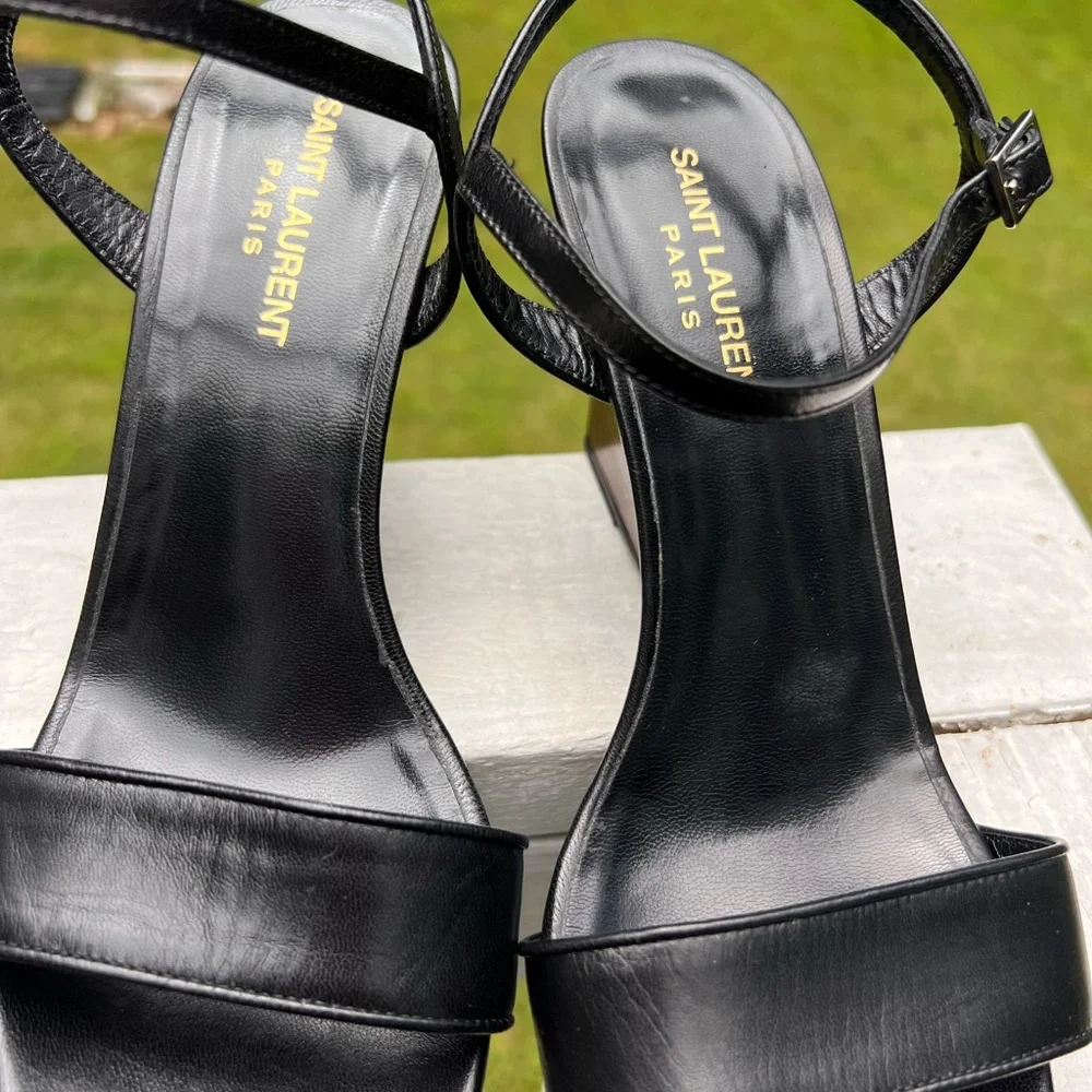 SAINT LAURENT BLACK LEATHER SANDALS (CERTIFICATE OF AUTHENTICITY INCLUDED) - Picture 1 of 8